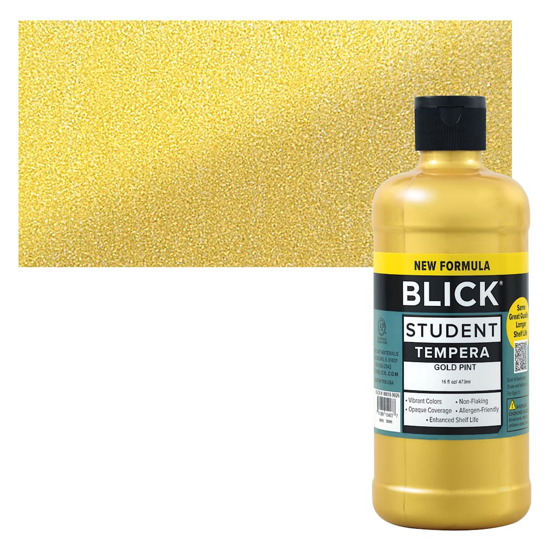 Open in modal - Blick Student Tempera Paint - Metallic Gold, 16 oz Bottle and swatch