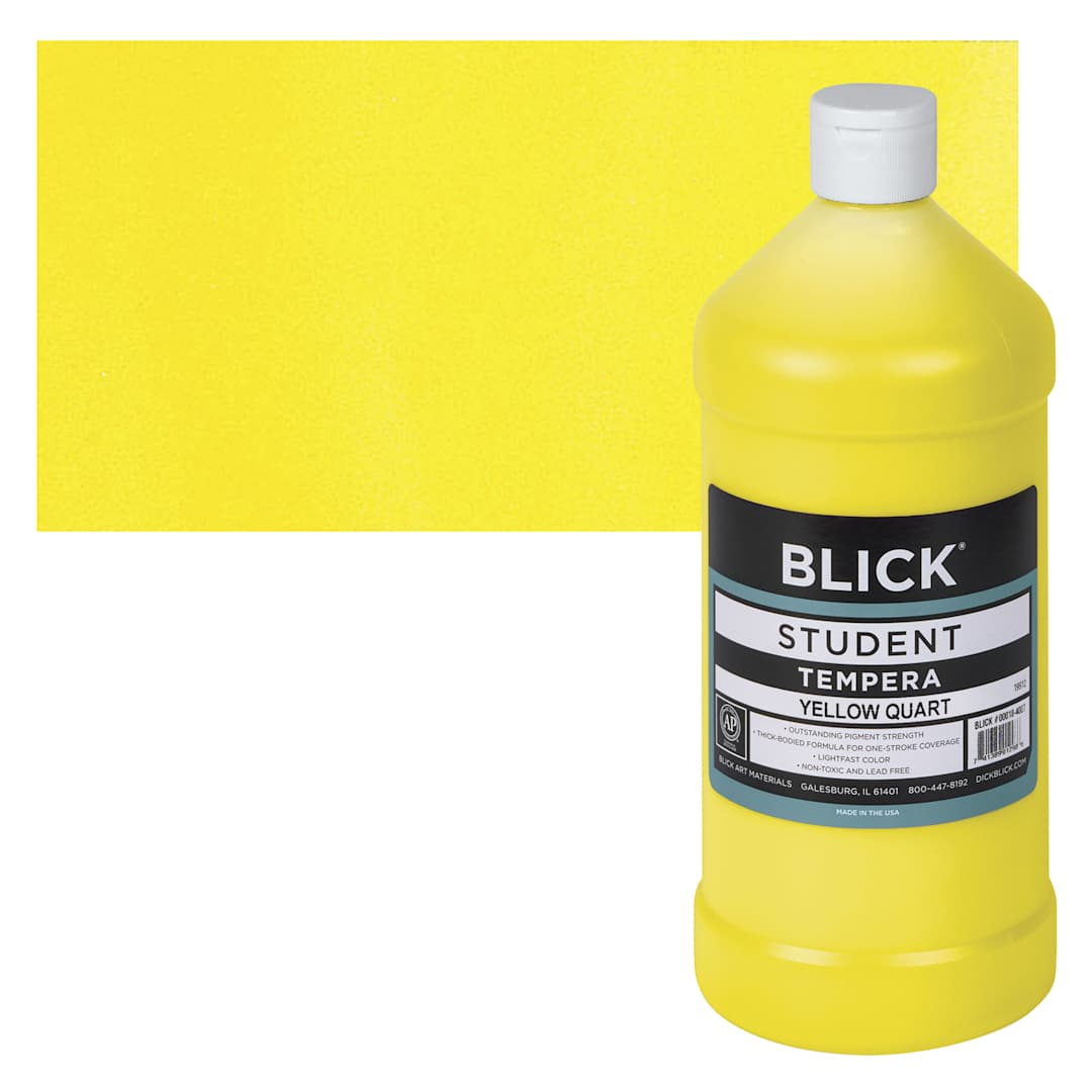 Open in modal - Blick Original Formula Student Tempera Paint - Yellow, 32 oz bottle and swatch