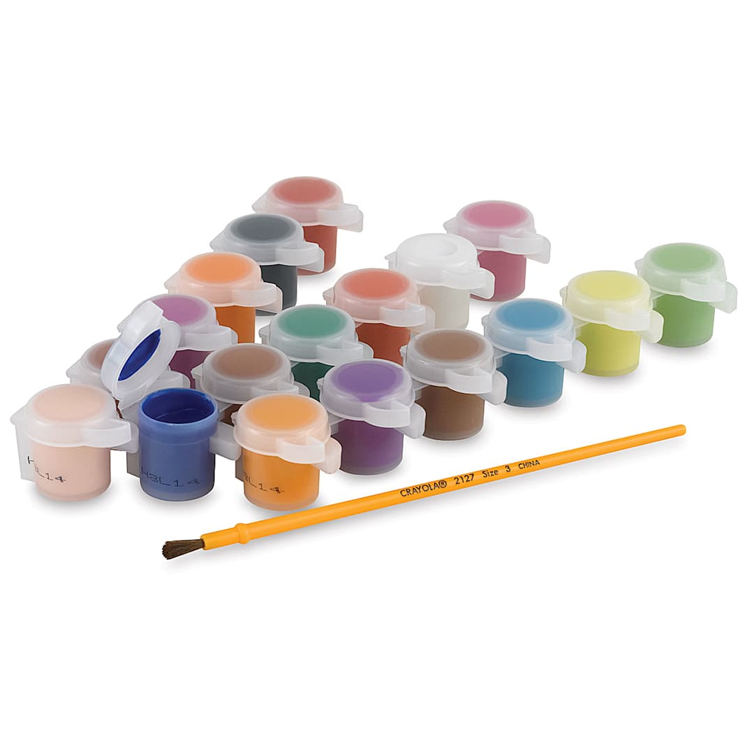 Open in modal - Crayola Washable Kids' Paints - Assorted Colors, Set of 18, Paint Pots and included brush