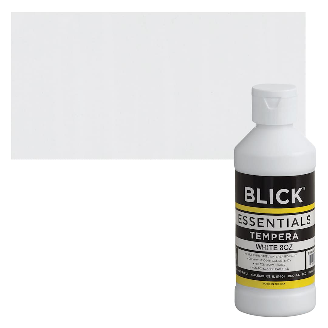 Open in modal - Blick Essentials Tempera - White, 8 oz bottle and swatch