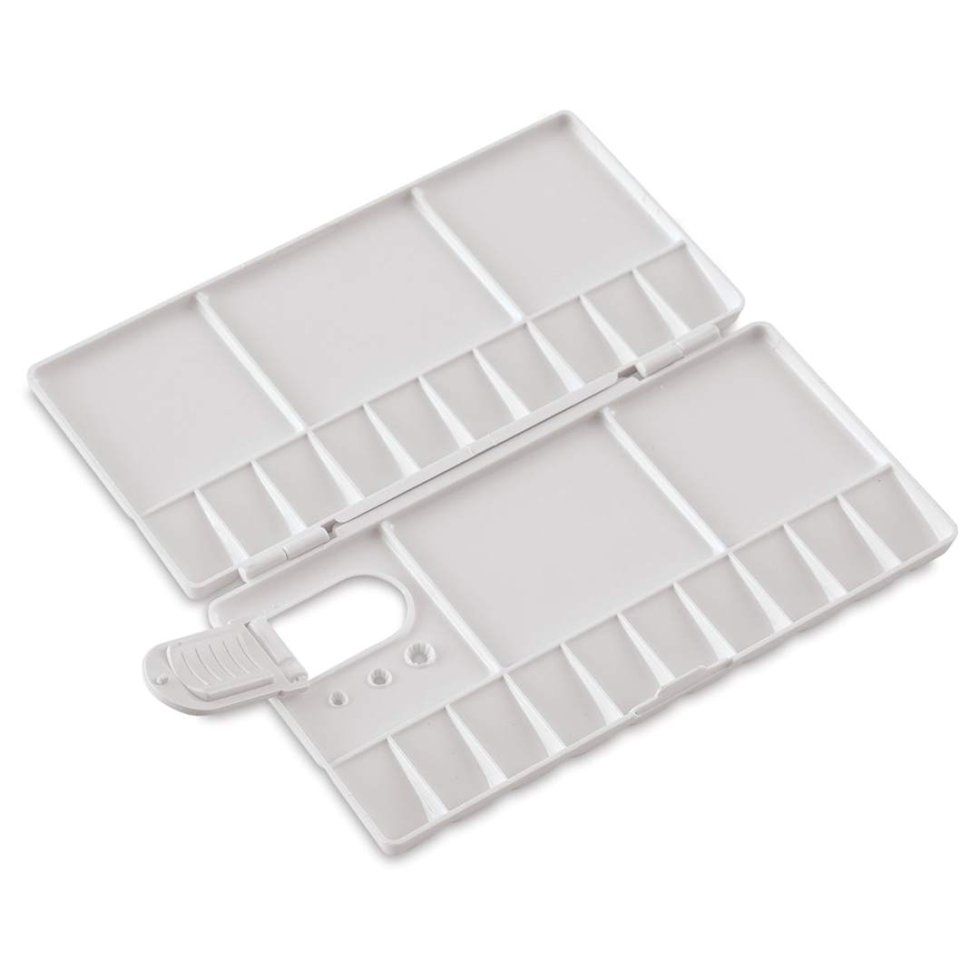Open in modal - Folding Watercolor Palette - Left Angled view of opened palette with thumbhole