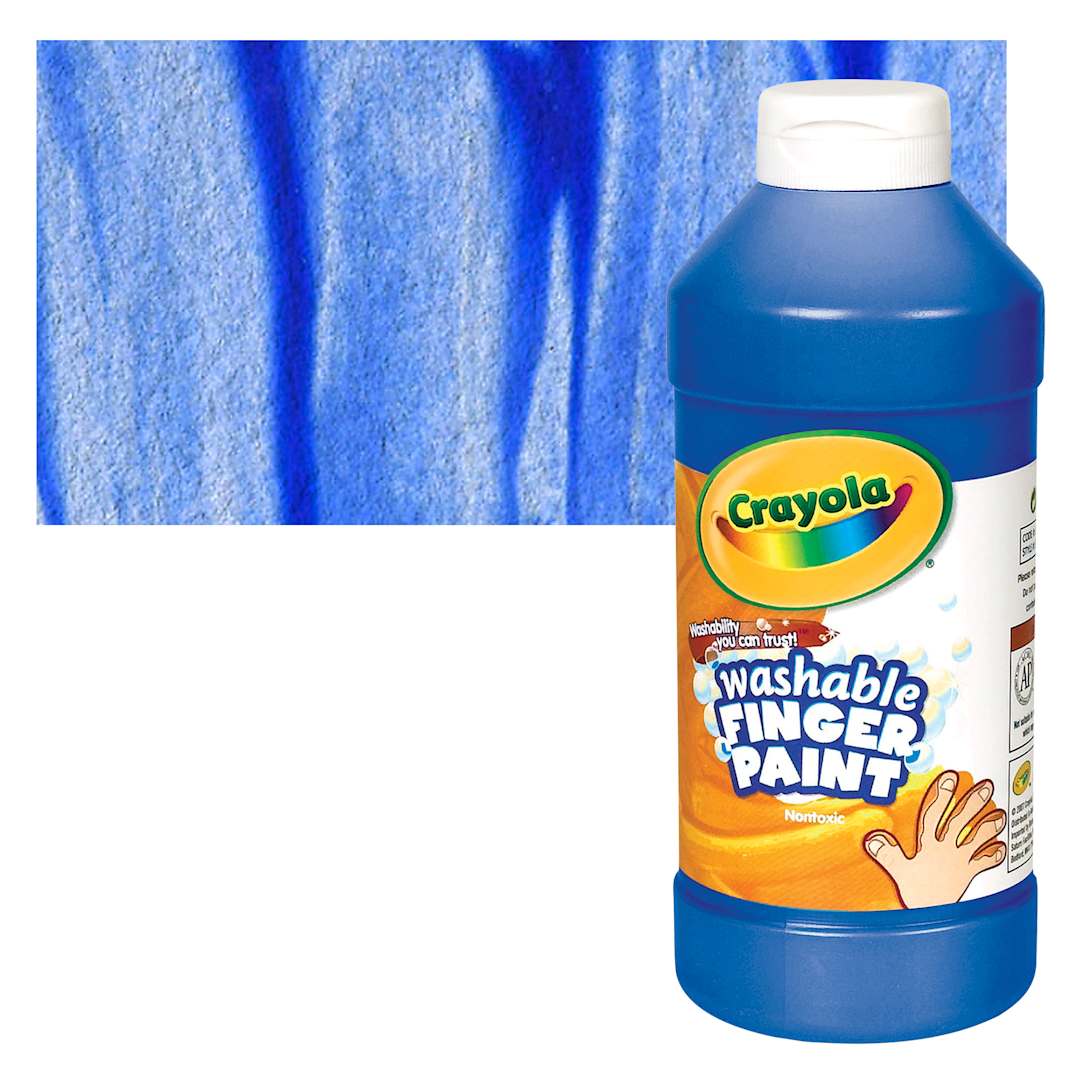 Open in modal - Crayola Washable Fingerpaint - Blue, 16 oz bottle and swatch