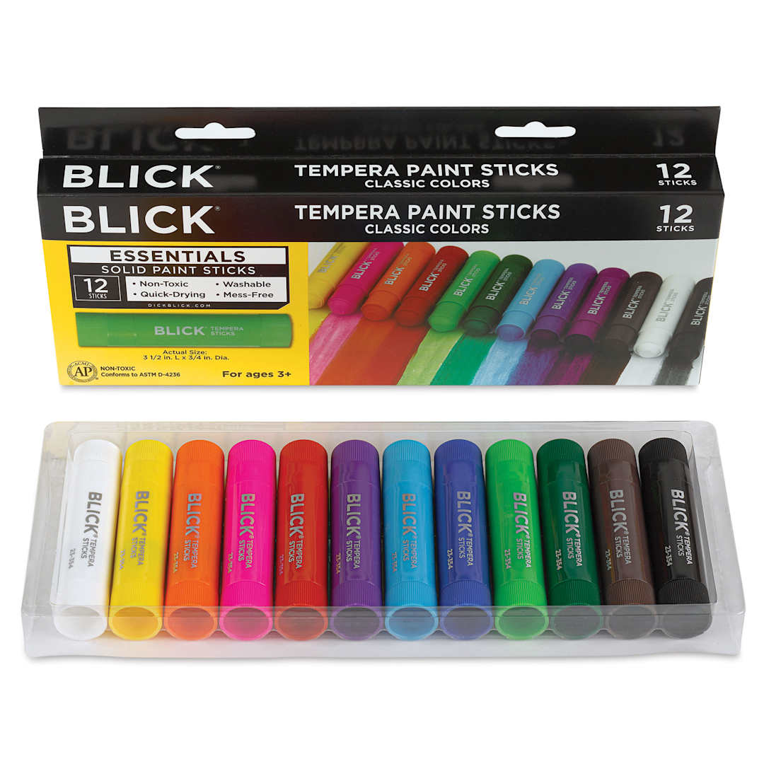 Open in modal - Blick Essentials Tempera Paint Sticks - Set of 12, open packaging