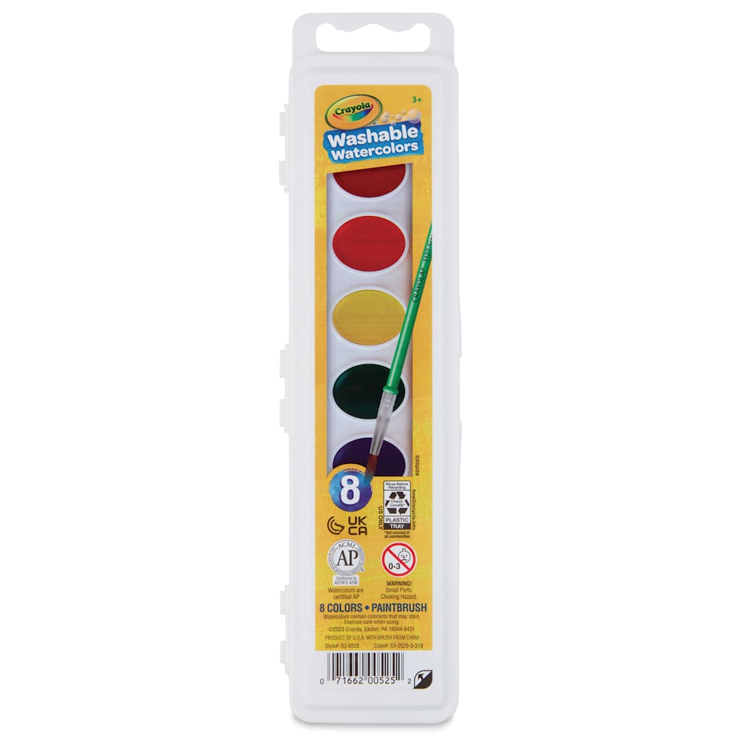 Open in modal - Crayola Washable Watercolor Pans - Oval, Set of 8, front of the packaging