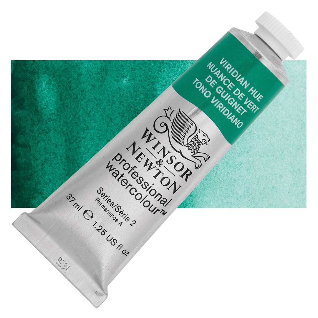 Open in modal - Winsor & Newton Professional Watercolor - Viridian Hue, 37 ml Tube and swatch