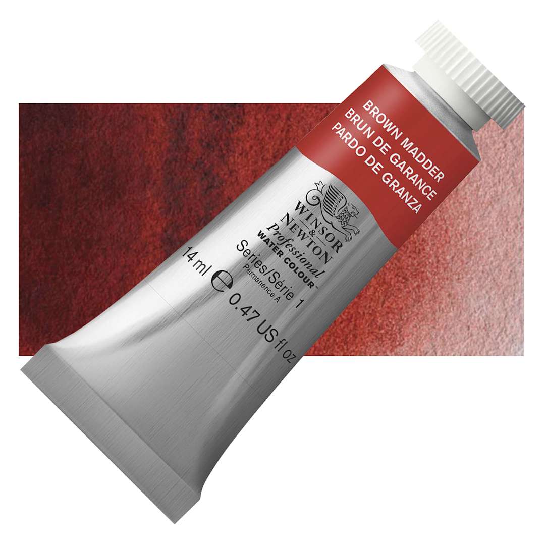 Open in modal - Winsor & Newton Professional Watercolor - Brown Madder, 14 ml Tube and swatch