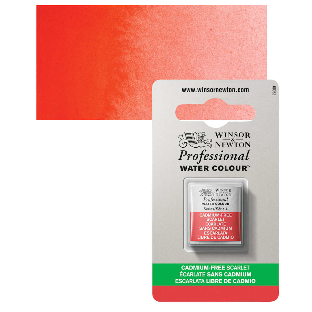 Open in modal - Winsor & Newton Professional Watercolor - Cadmium Free Scarlet, Half Pan and swatch