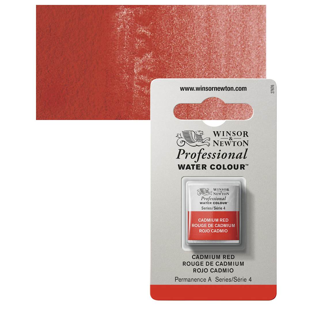 Open in modal - Winsor & Newton Professional Watercolor - Cadmium Red, Half Pan and swatch