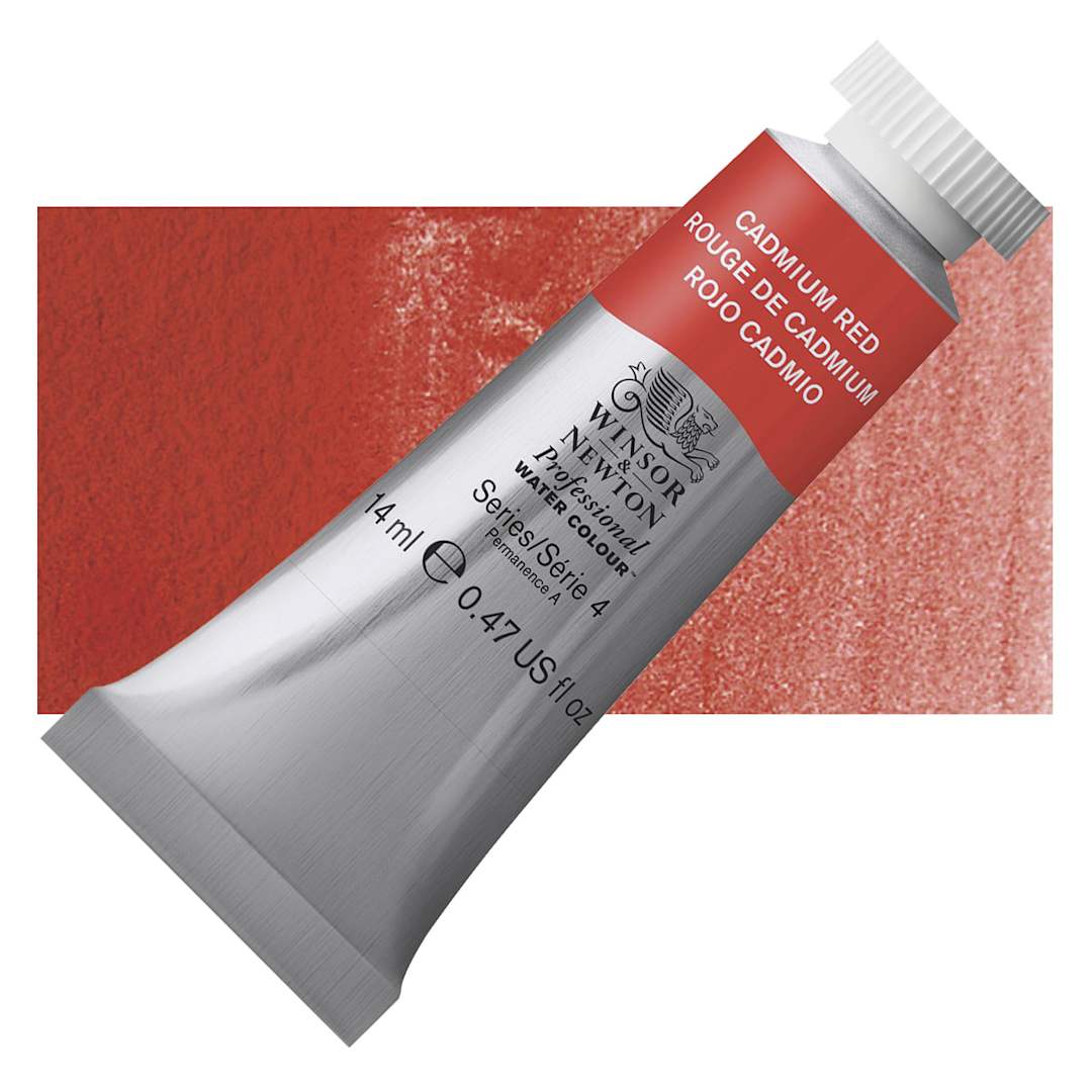 Open in modal - Winsor & Newton Professional Watercolor - Cadmium Red, 14 ml Tube and swatch