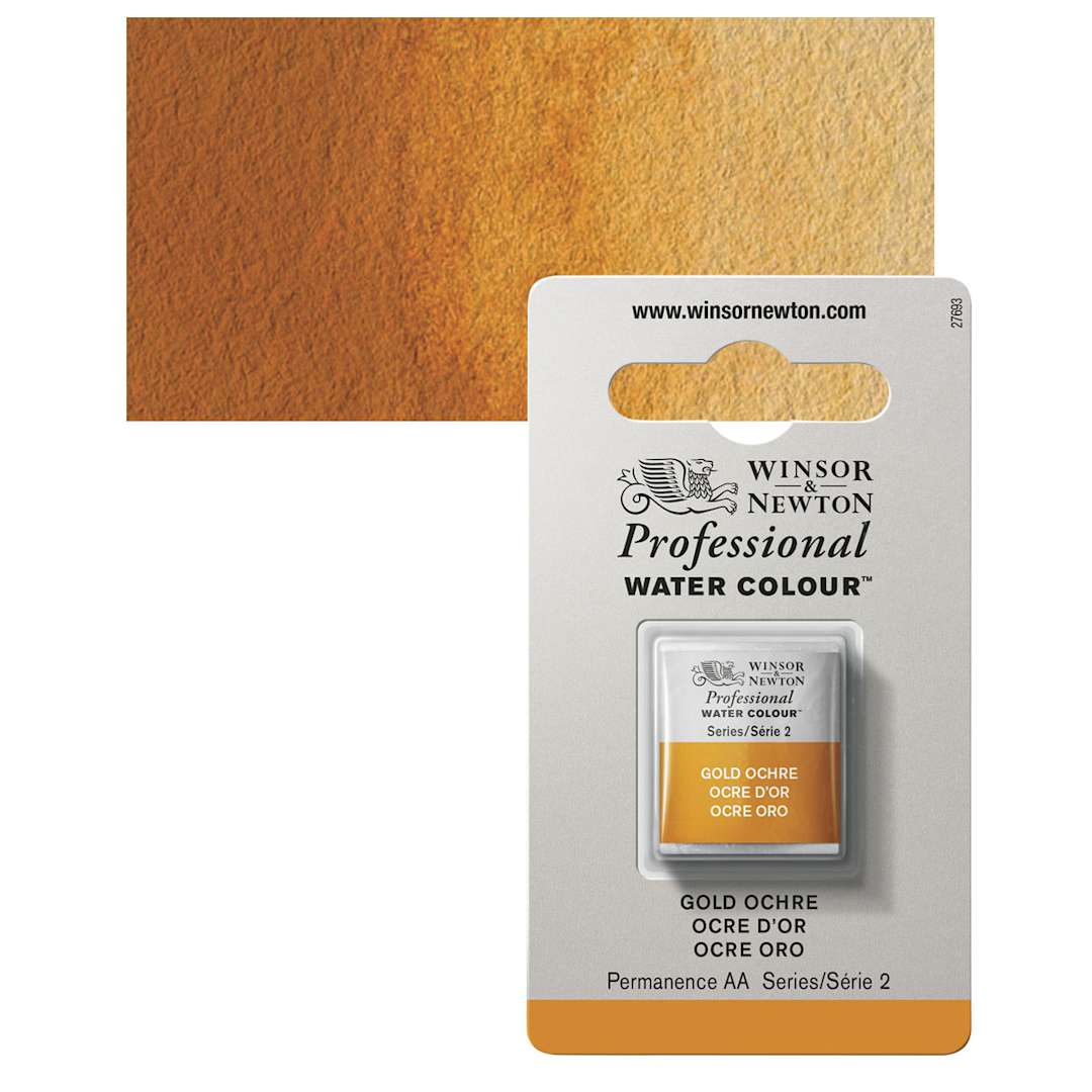 Open in modal - Winsor & Newton Professional Watercolor - Gold Ochre, Half Pan and swatch