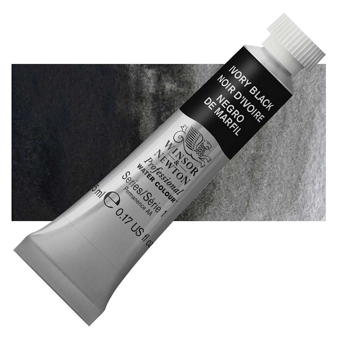 Open in modal - Winsor & Newton Professional Watercolor - Ivory Black, 5 ml Tube and swatch