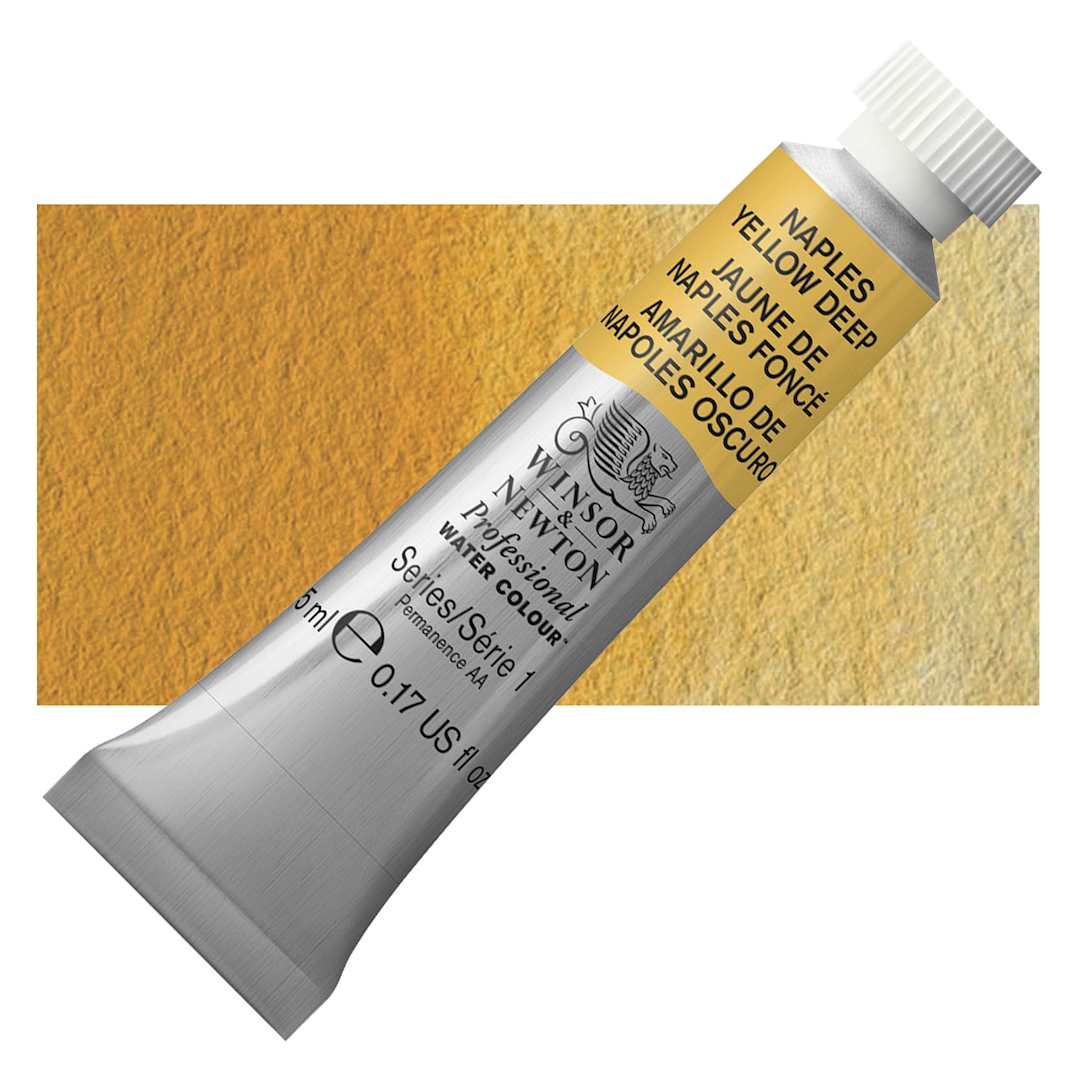 Open in modal - Winsor & Newton Professional Watercolor - Naples Yellow Deep, 5 ml tube and swatch