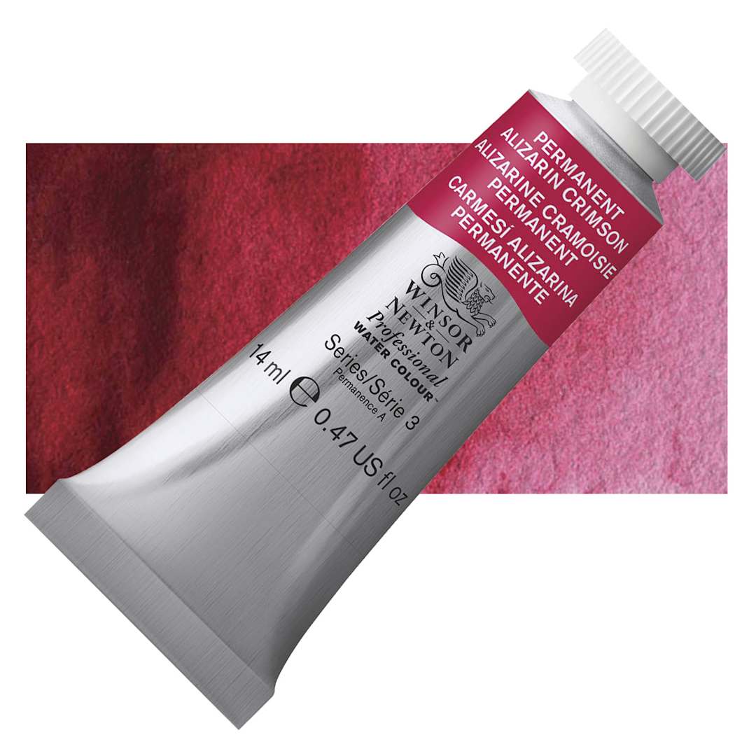 Open in modal - Winsor & Newton Professional Watercolor - Permanent Alizarin Crimson, 14 ml Tube and swatch