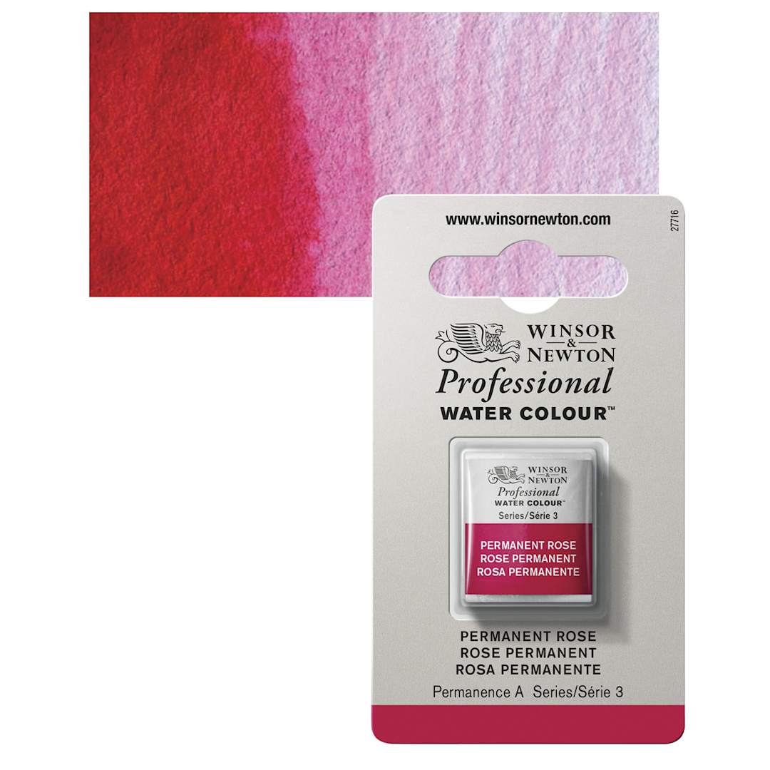 Open in modal - Winsor & Newton Professional Watercolor - Permanent Rose, Half Pan and swatch