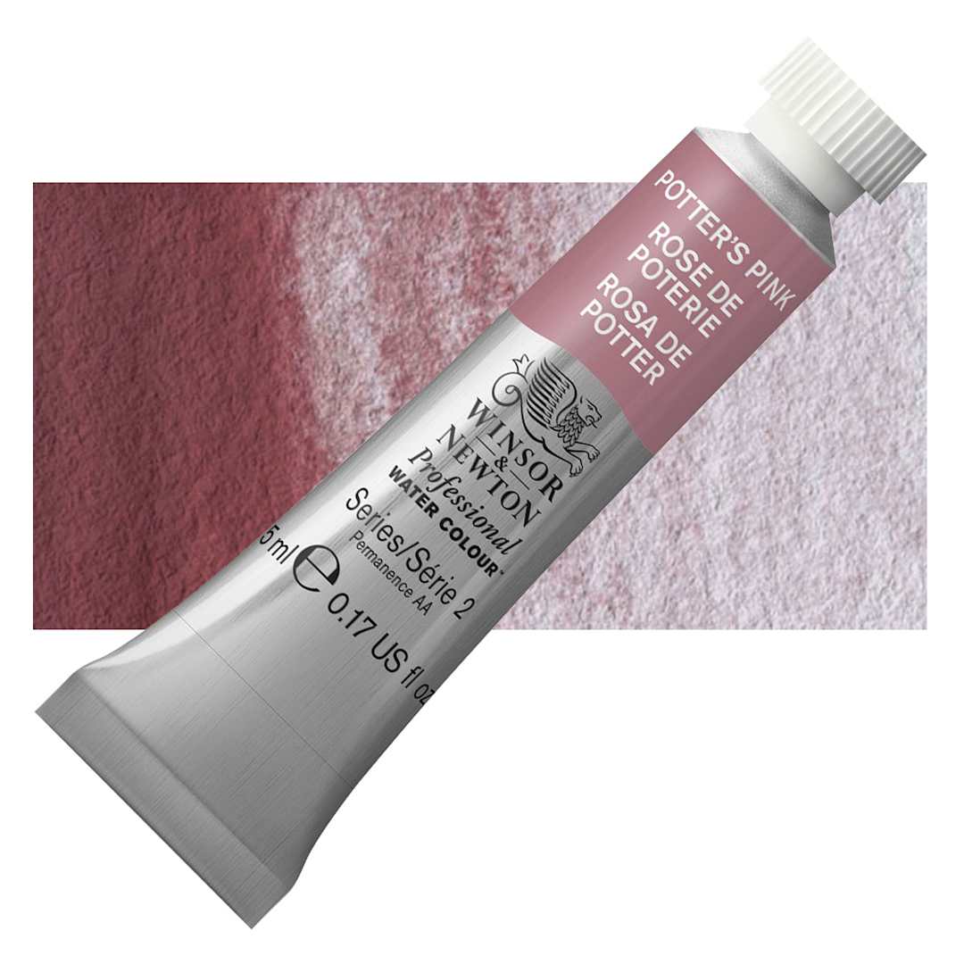 Open in modal - Winsor & Newton Professional Watercolor - Potter's Pink, 5 ml Tube and swatch