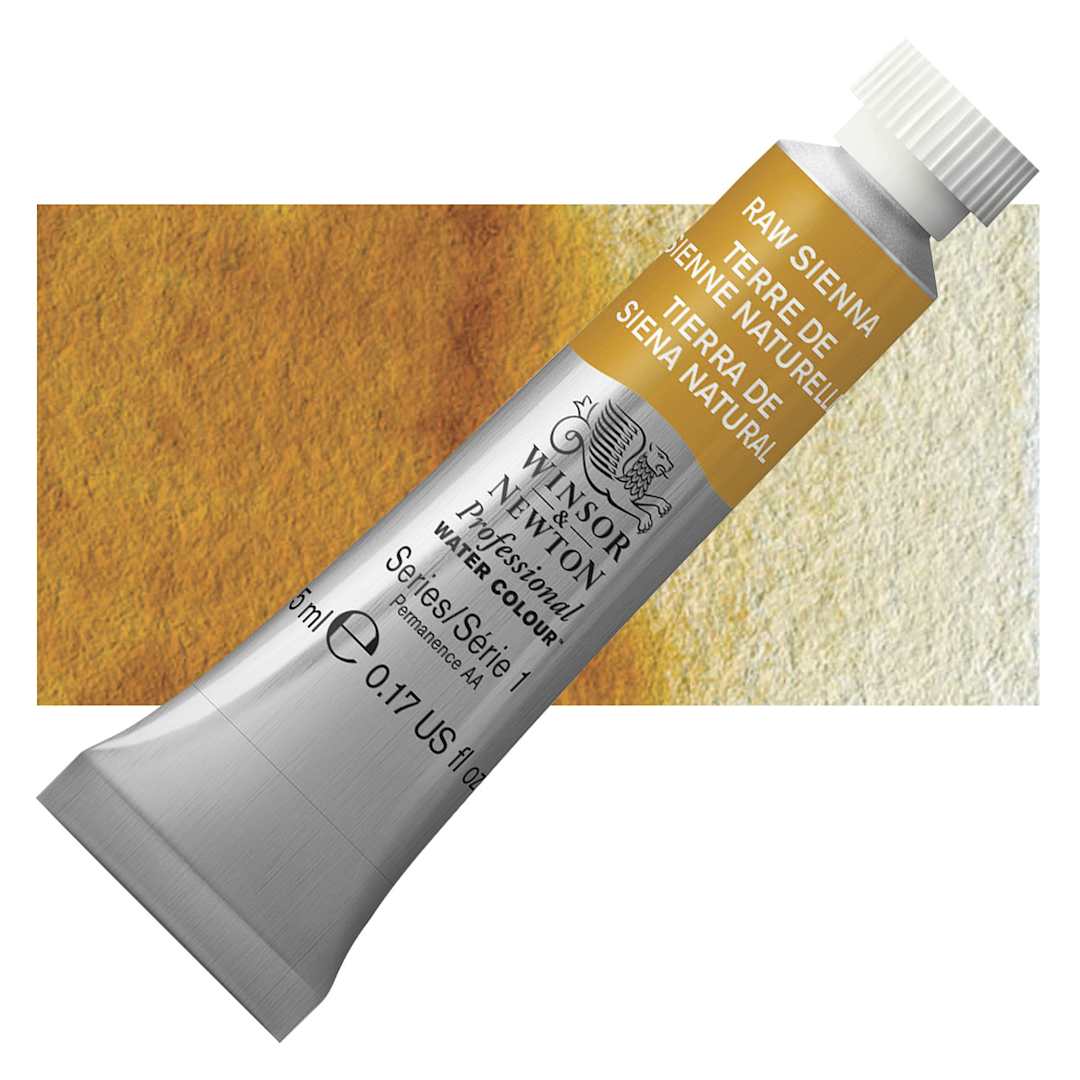Open in modal - Winsor & Newton Professional Watercolor - Raw Sienna, 5 ml Tube and swatch