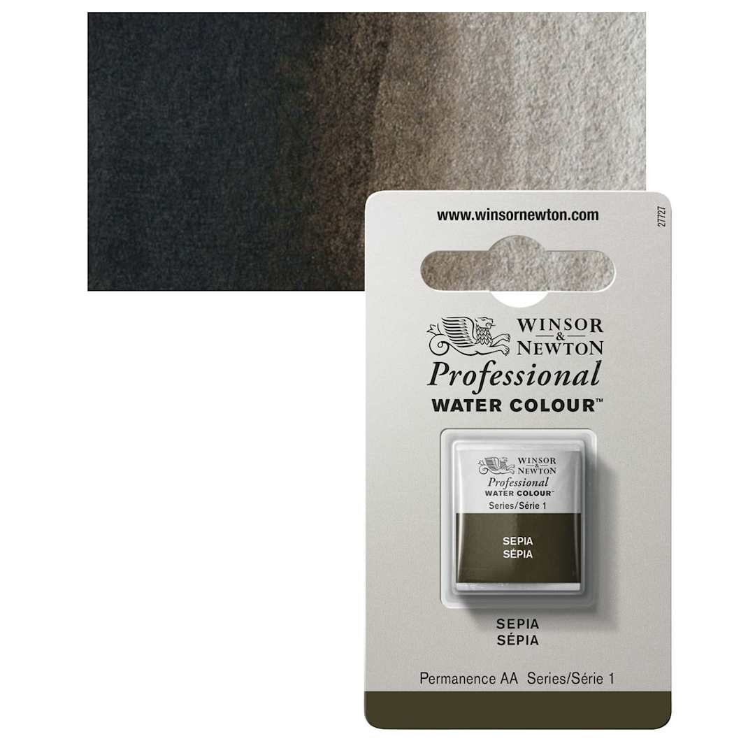 Open in modal - Winsor & Newton Professional Watercolor - Sepia, Half Pan and swatch