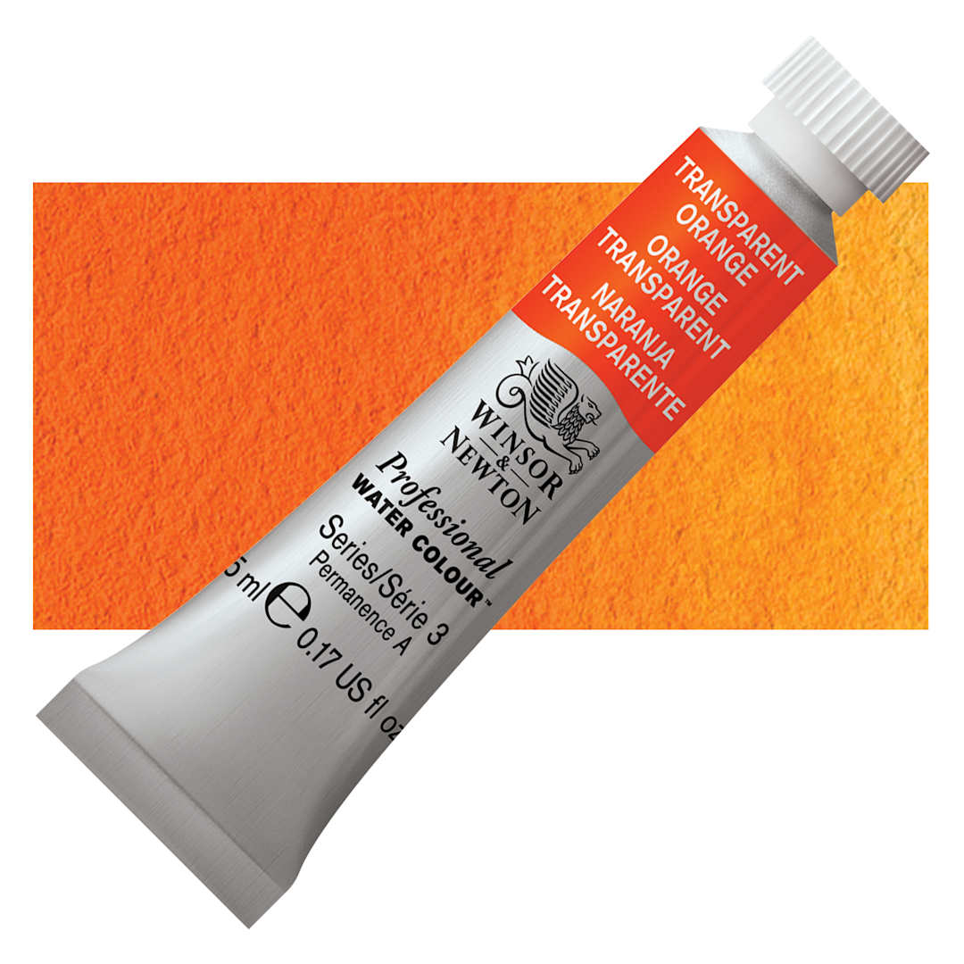 Open in modal - Winsor & Newton Professional Watercolor - Transparent Orange, 5 ml tube and swatch