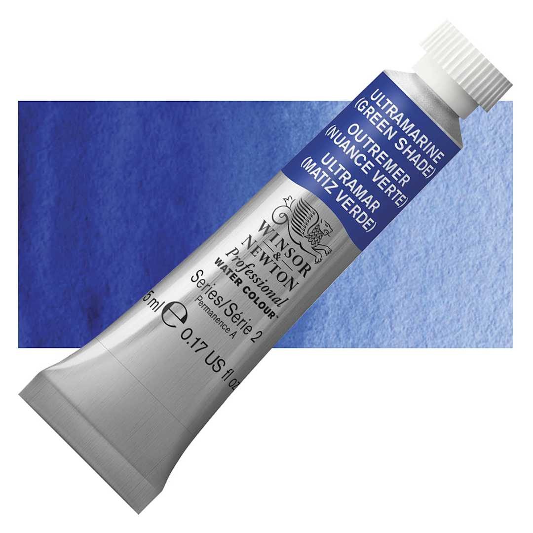 Open in modal - Winsor & Newton Professional Watercolor - Ultramarine Blue (Green Shade), 5 ml Tube and swatch