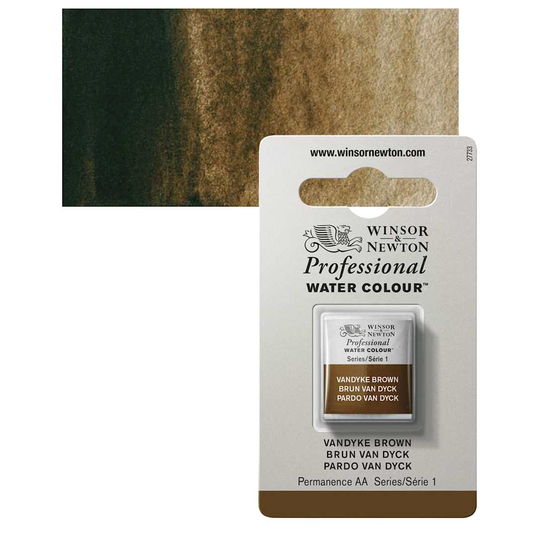 Open in modal - Winsor & Newton Professional Watercolor - Vandyke Brown, Half Pan and swatch