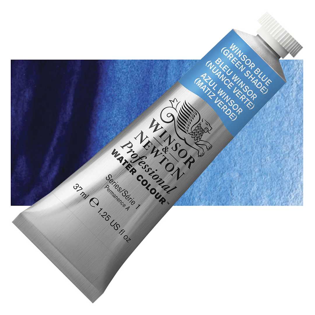 Open in modal - Winsor & Newton Professional Watercolor - Winsor Blue (Green Shade), 37 ml Tube and swatch