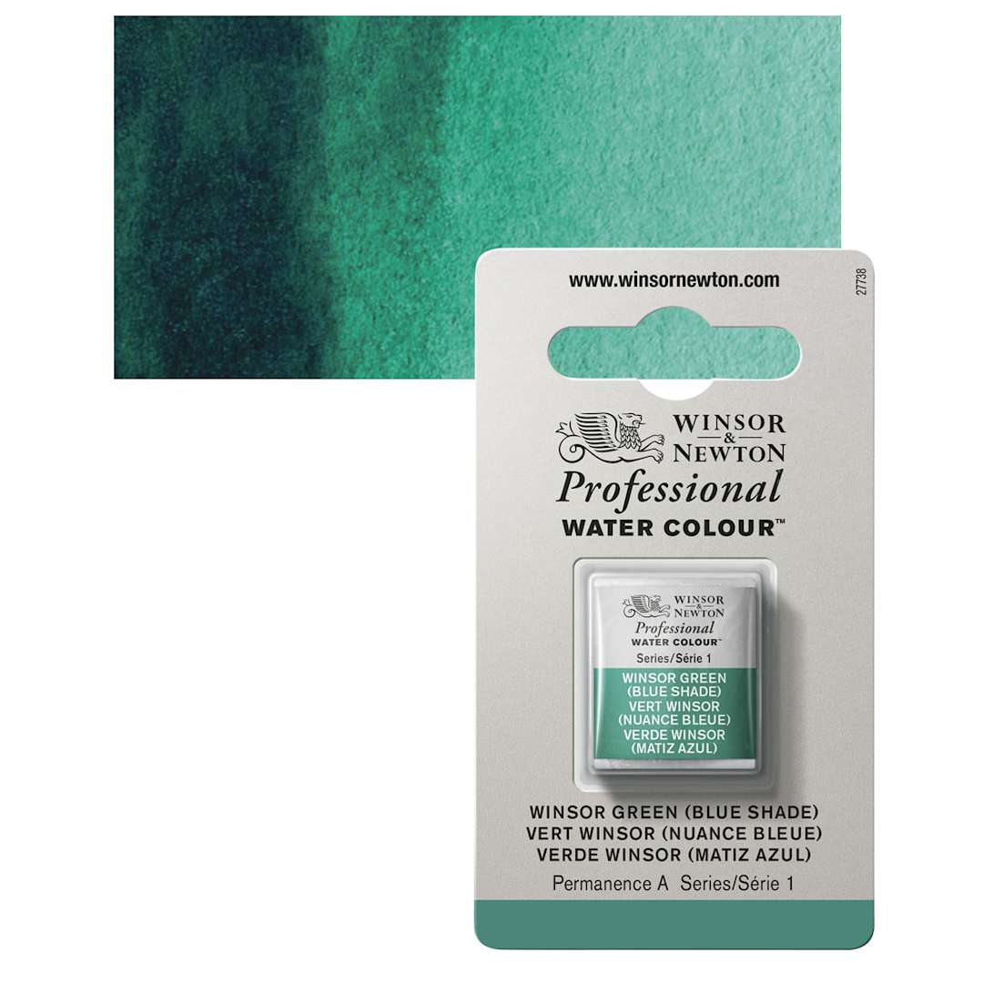 Open in modal - Winsor & Newton Professional Watercolor - Winsor Green (Blue Shade), Half Pan and swatch