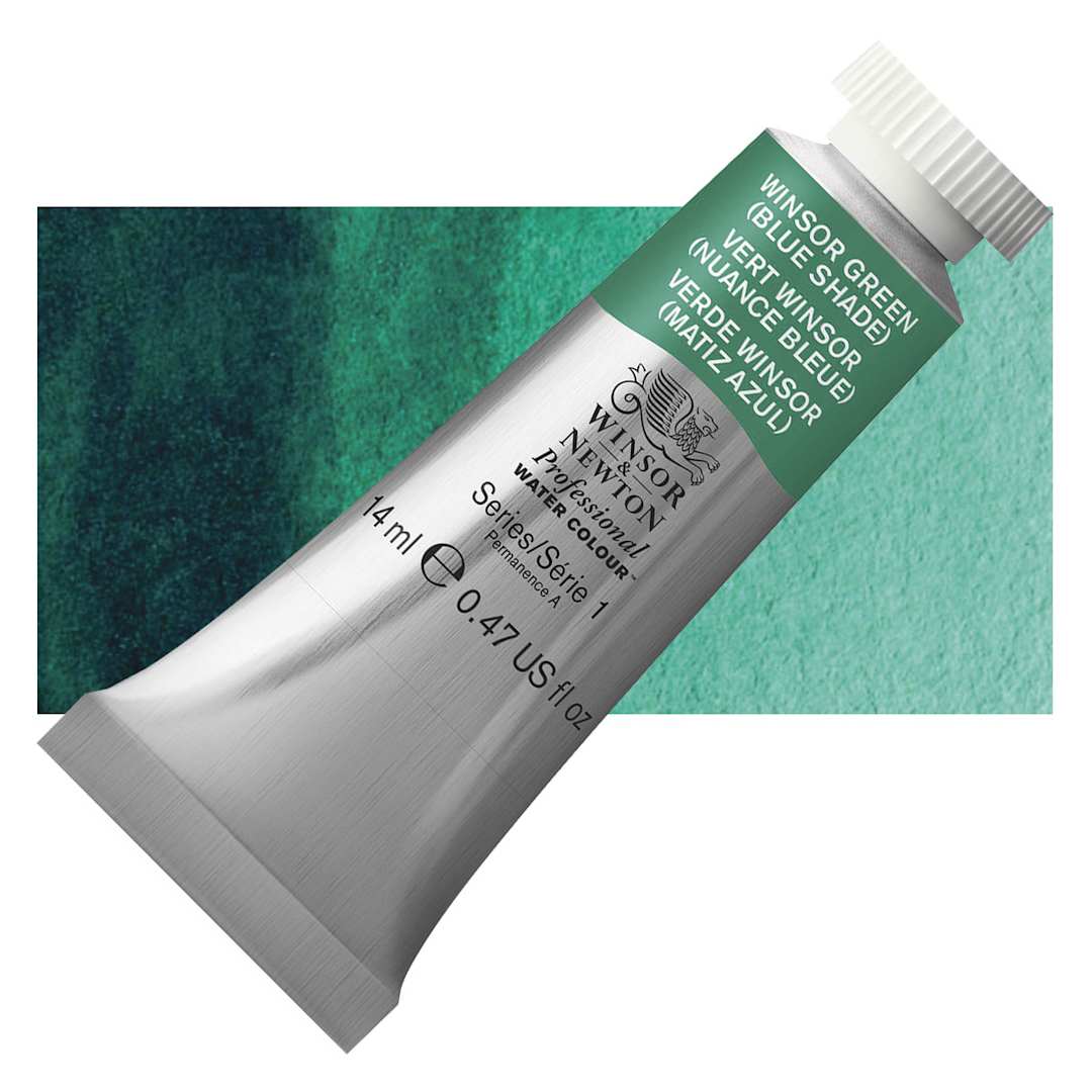 Open in modal - Winsor & Newton Professional Watercolor - Winsor Green (Blue Shade), 14 ml Tube and swatch