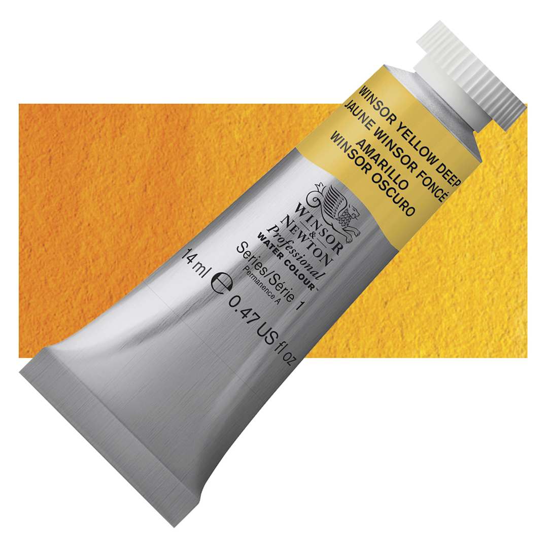 Open in modal - Winsor & Newton Professional Watercolor - Winsor Yellow Deep, 14 ml Tube and swatch