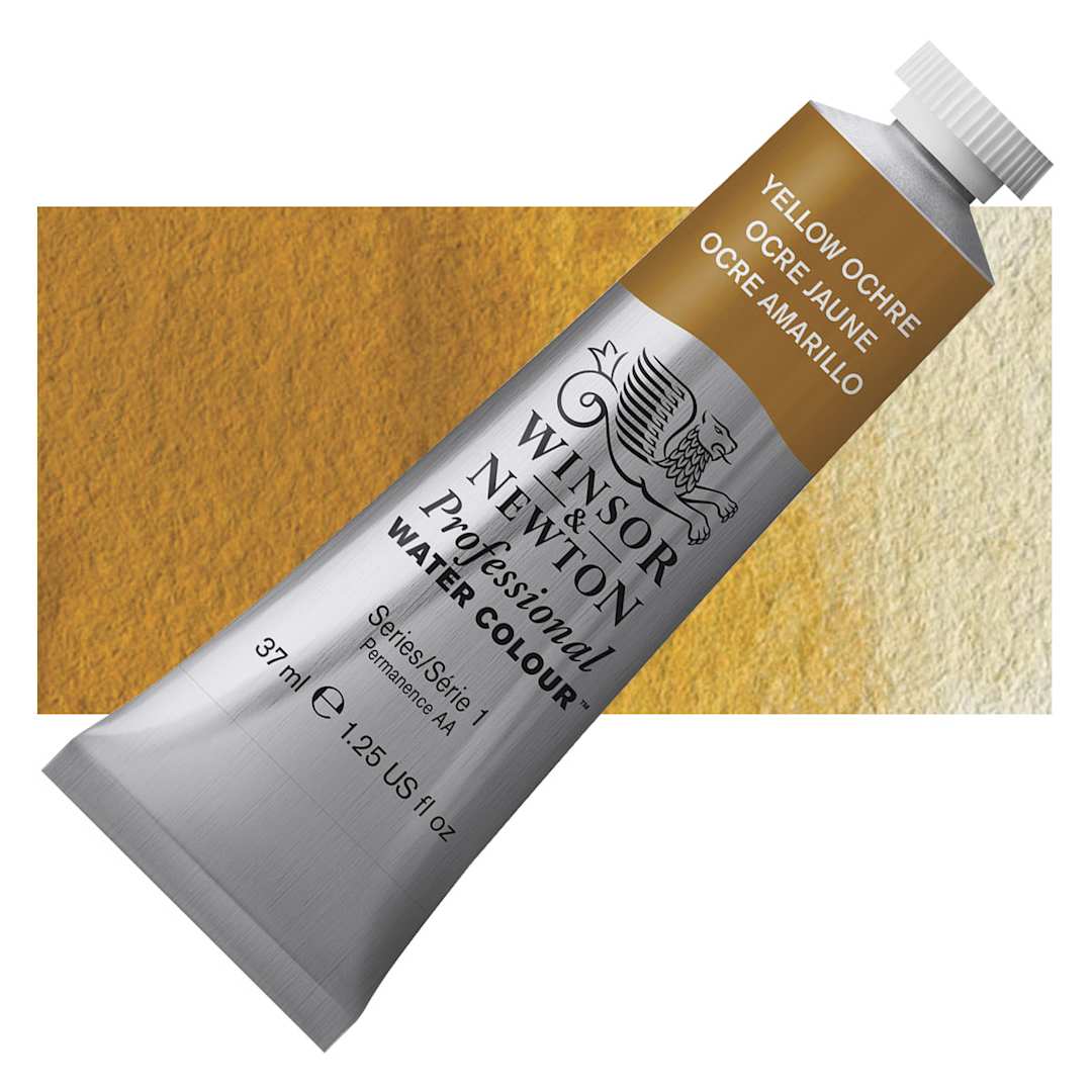 Open in modal - Winsor & Newton Professional Watercolor - Yellow Ochre, 37 ml tube and swatch