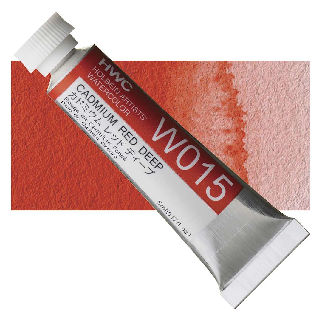 Open in modal - Holbein Artists' Watercolor - Cadmium Red Deep, 5 ml tube and swatch