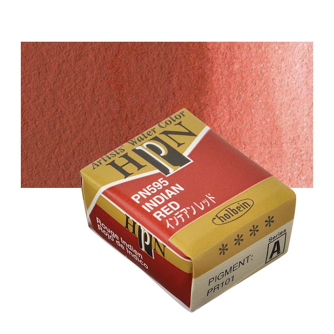 Open in modal - Holbein Artists' Watercolor Half Pan - Indian Red and swatch