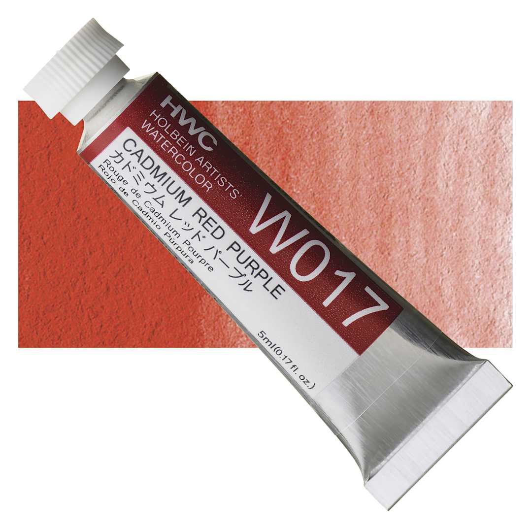 Open in modal - Holbein Artists' Watercolor - Cadmium Red Purple, 5 ml tube and swatch