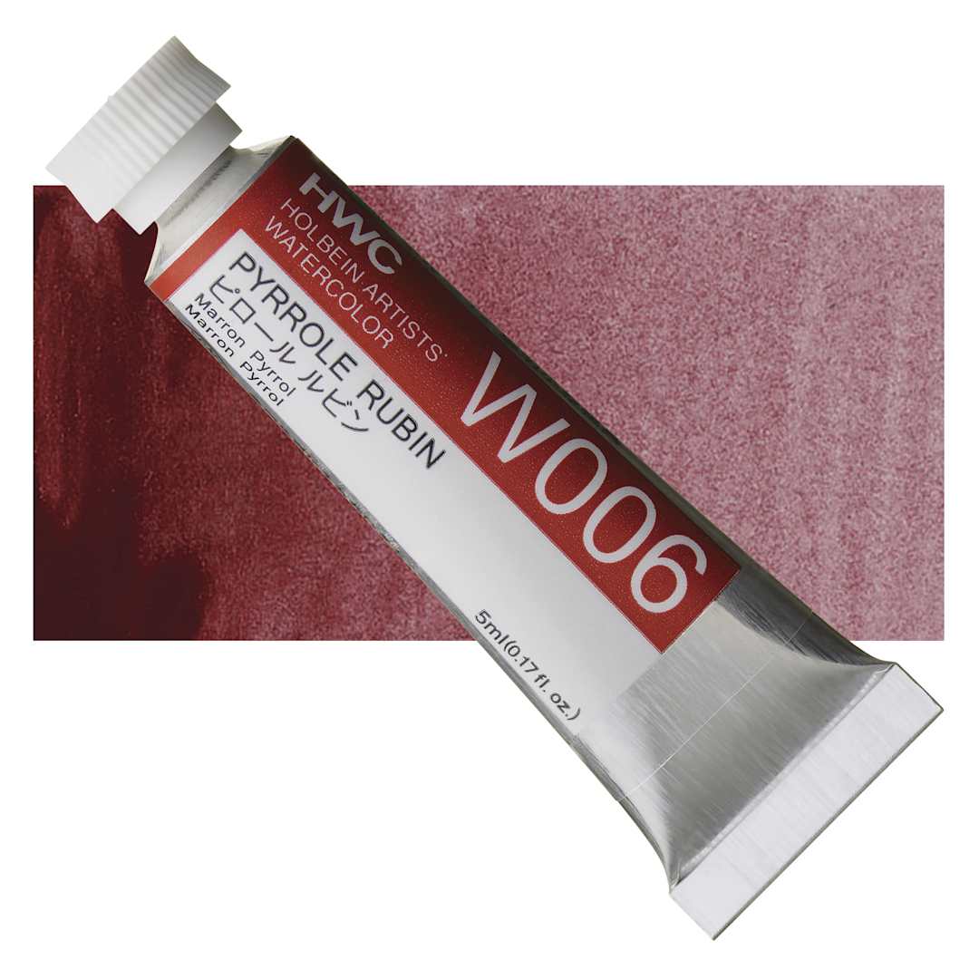 Open in modal - Holbein Artists' Watercolor - Pyrrole Rubin, 5 ml tube and swatch