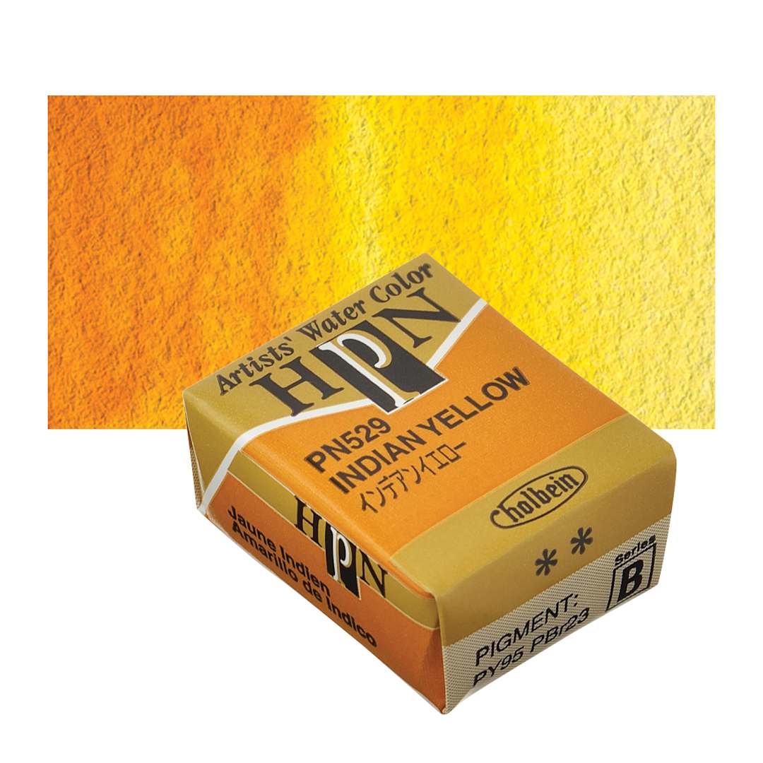 Open in modal - Holbein Artists' Watercolor Half Pan - Indian Yellow and swatch
