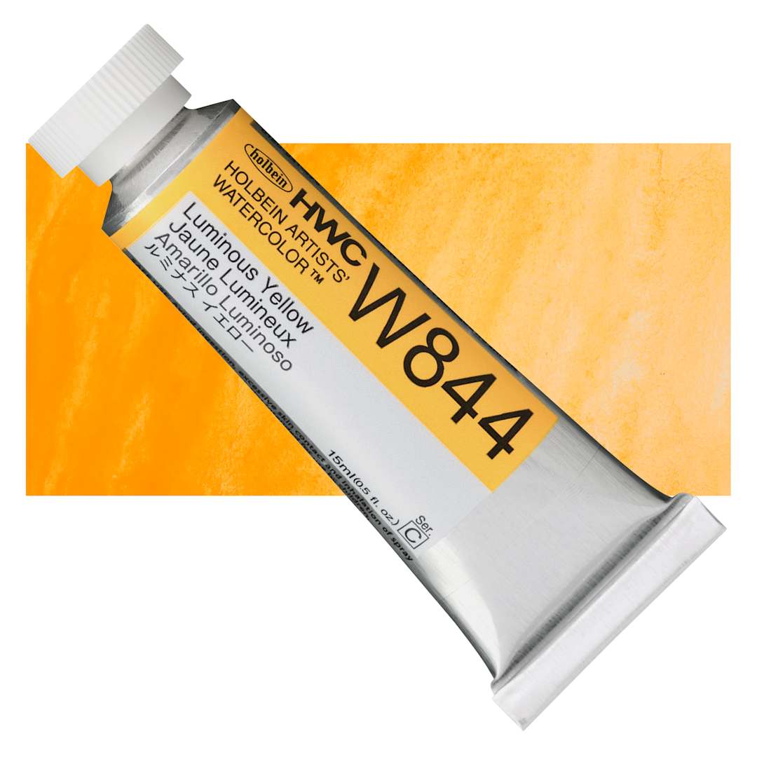 Open in modal - Holbein Artists' Watercolor - Luminous Yellow, 15 ml Tube and swatch