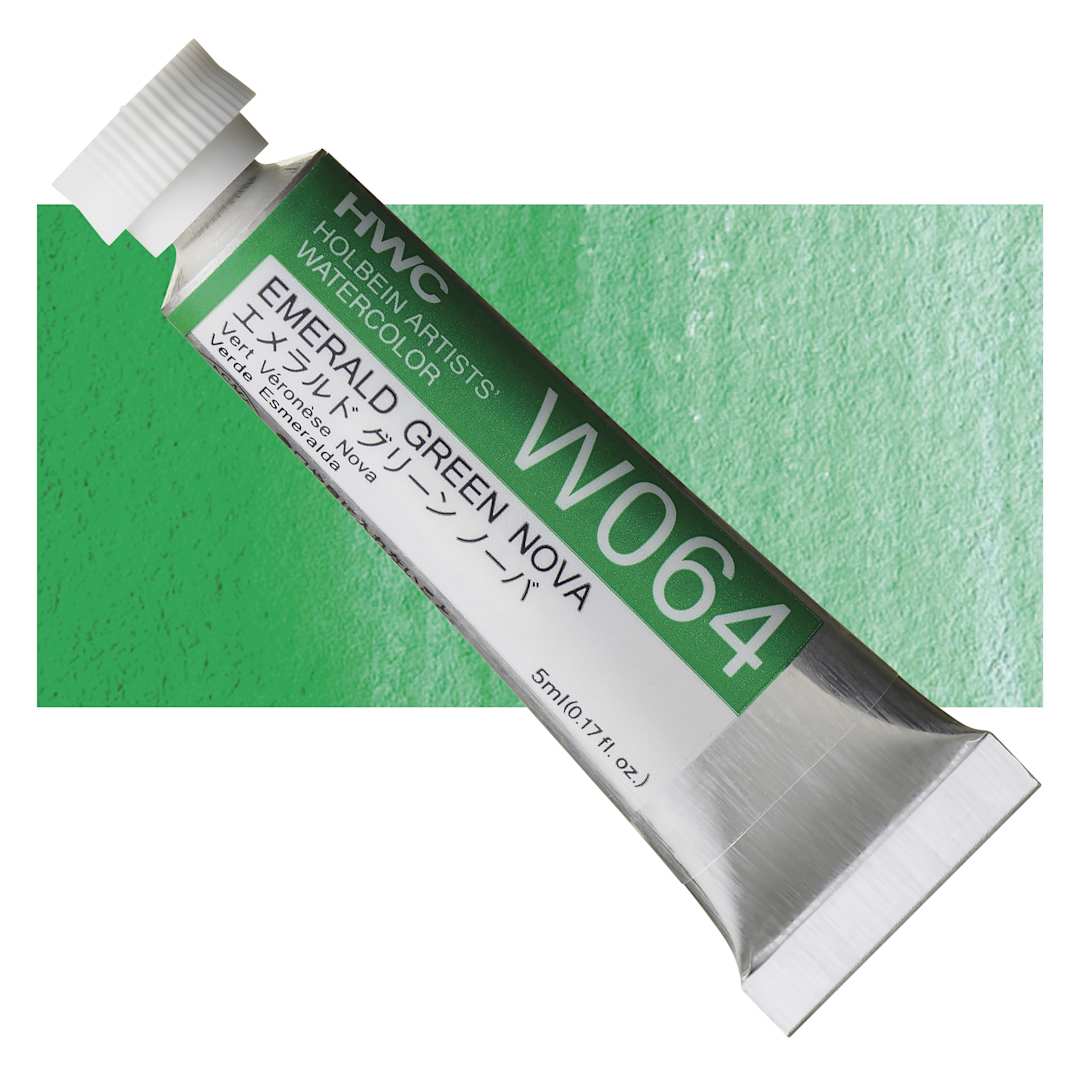 Open in modal - Holbein Artists' Watercolor - Emerald Green Nova, 5 ml tube and swatch