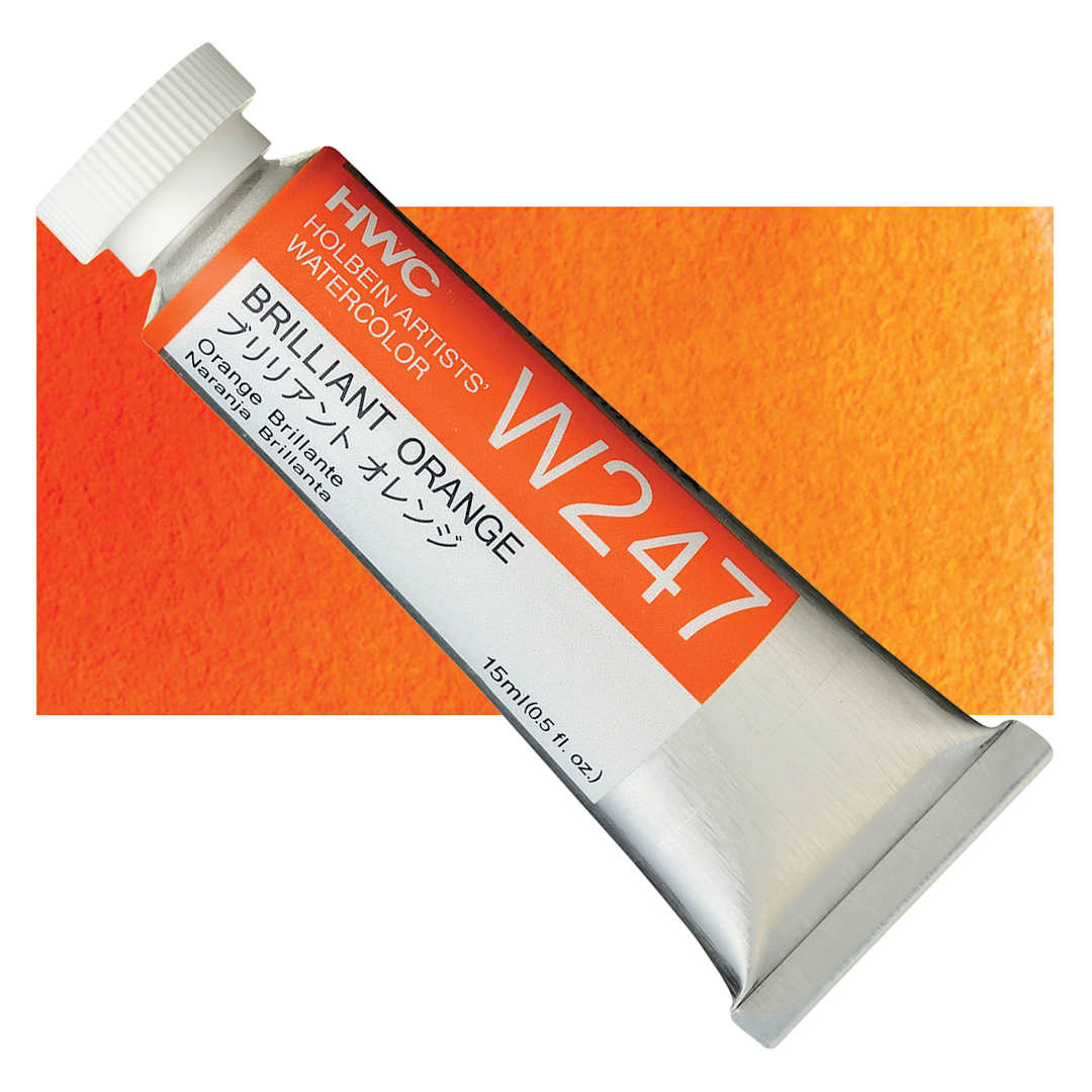 Open in modal - Holbein Artists' Watercolor - Brilliant Orange, 15 ml tube and swatch