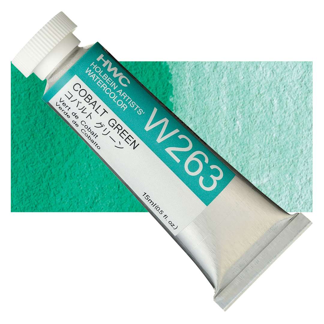 Open in modal - Holbein Artists' Watercolor - Cobalt Green, 15 ml tube and swatch