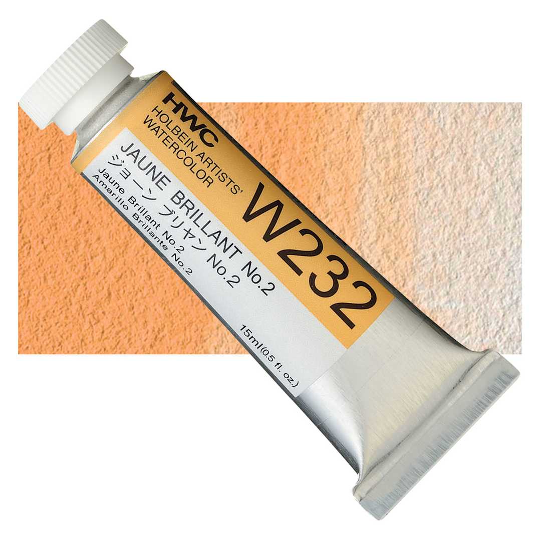 Open in modal - Holbein Artists' Watercolor - Jaune Brilliant 2, 15 ml tube and swatch
