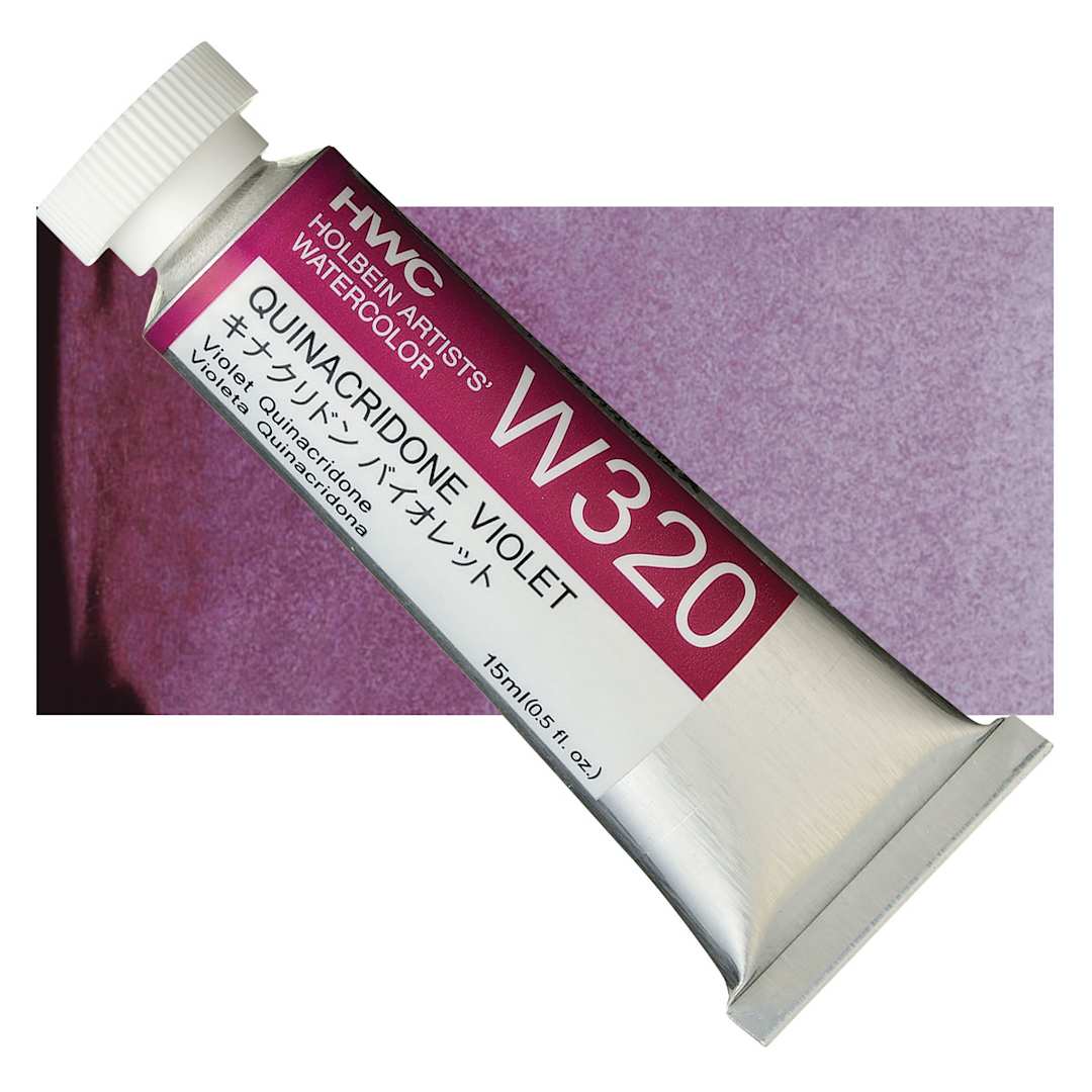 Open in modal - Holbein Artists' Watercolor - Quinacridone Violet, 15 ml tube and swatch
