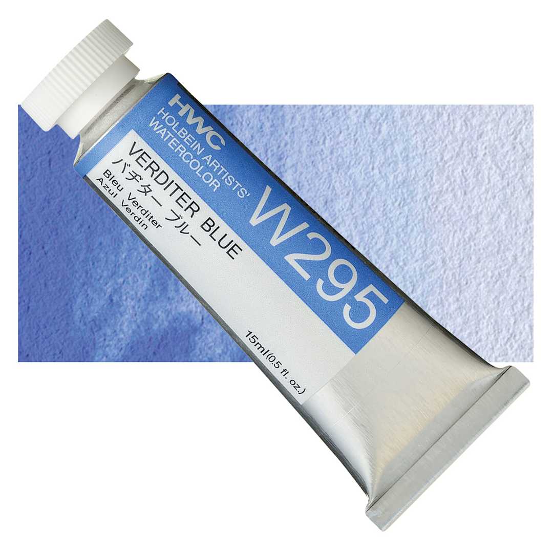 Open in modal - Holbein Artists' Watercolor - Verditer Blue, 15 ml tube and swatch