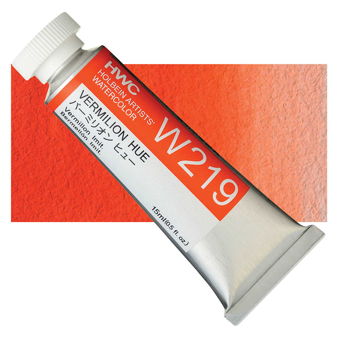 Open in modal - Holbein Artists' Watercolor - Vermilion Hue, 15 ml tube and swatch