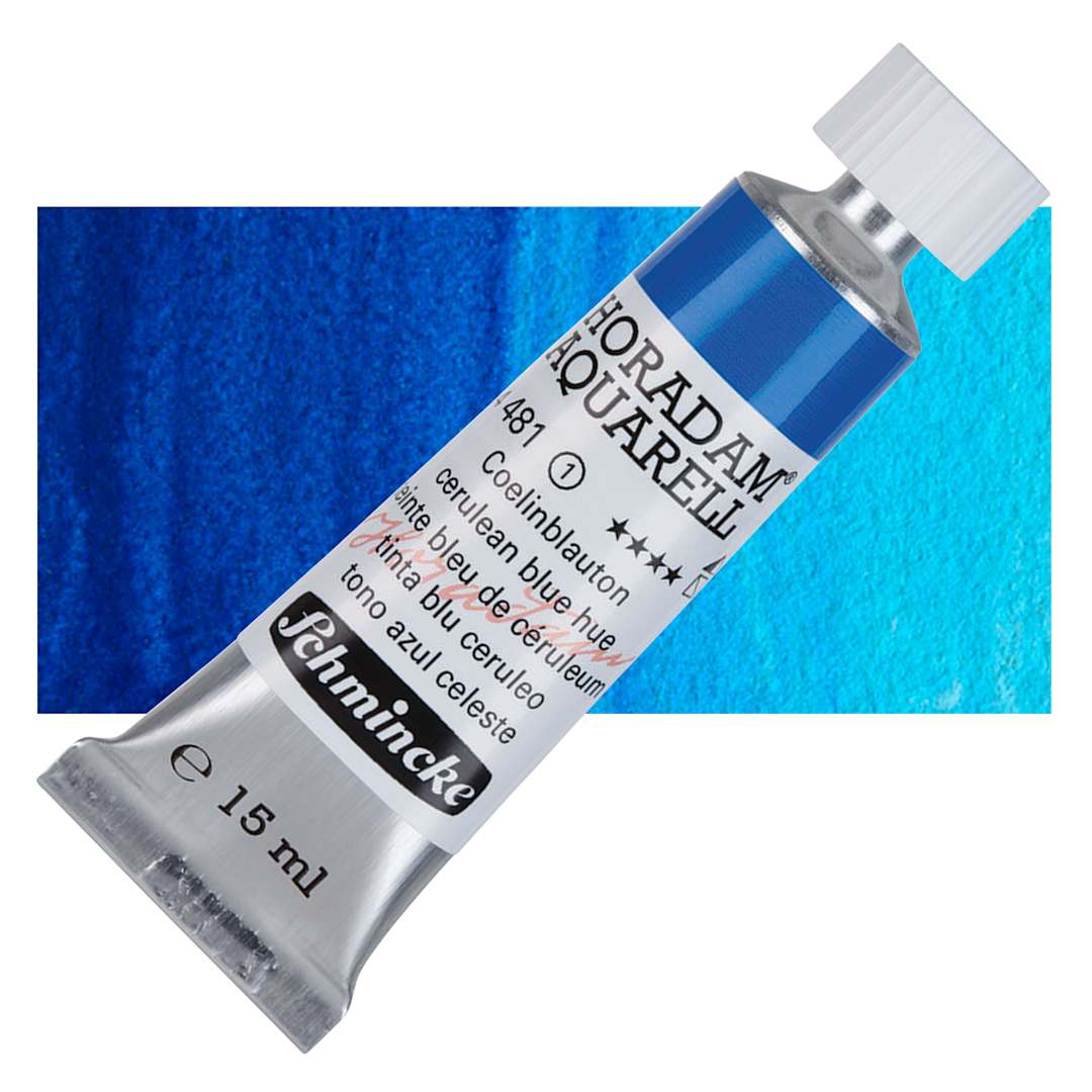 Open in modal - Schmincke Horadam Aquarell Artist Watercolor - Cerulean Blue Hue, 15 ml tube and swatch