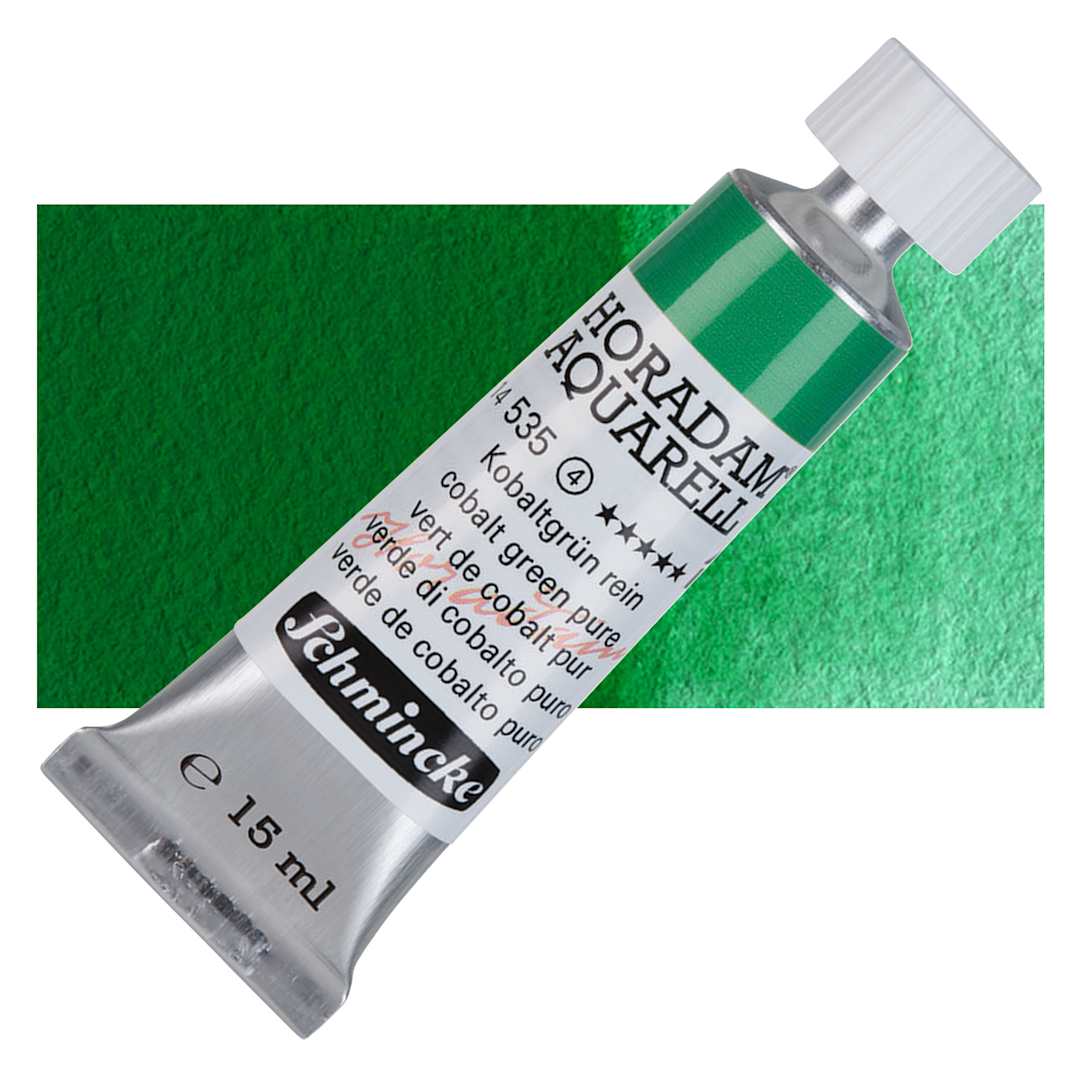 Open in modal - Schmincke Horadam Aquarell Artist Watercolor - Cobalt Green Pure, 15 ml tube and swatch