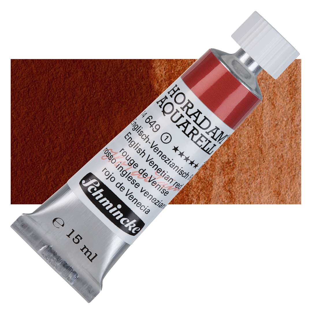 Open in modal - Schmincke Horadam Aquarell Watercolor - English Venetian Red, 15 ml tube and swatch