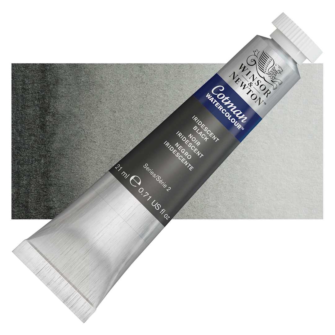 Open in modal - Winsor & Newton Cotman Watercolor - Iridescent Black, 21 ml, Tube and swatch