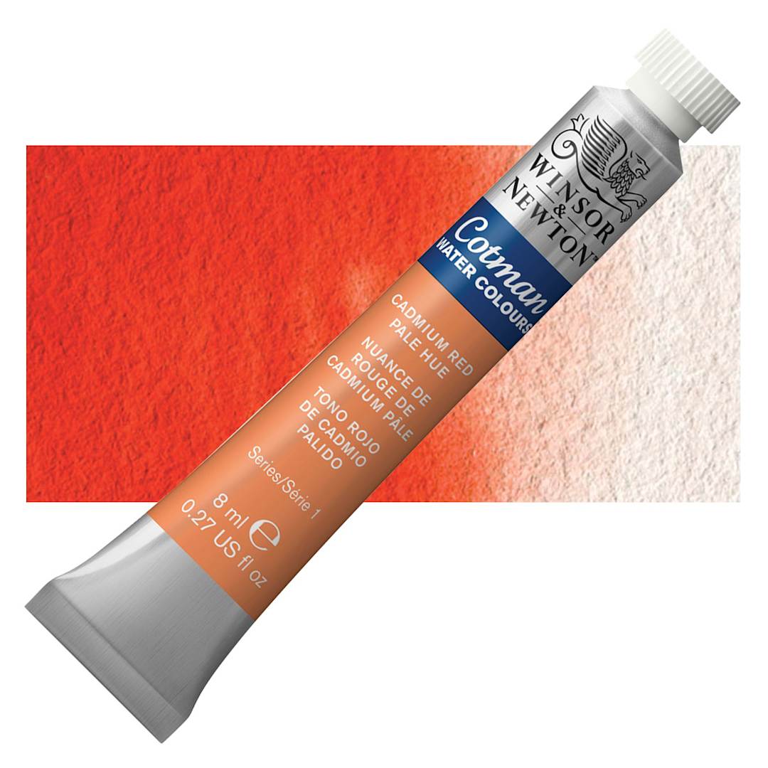 Open in modal - Winsor & Newton Cotman Watercolor - Cadmium Red Pale Hue, 8 ml, Tube and swatch