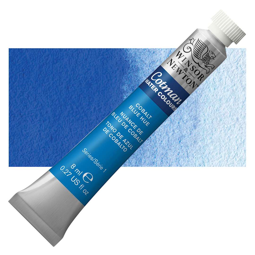 Open in modal - Winsor & Newton Cotman Watercolor - Cobalt Blue Hue, 8 ml tube and swatch