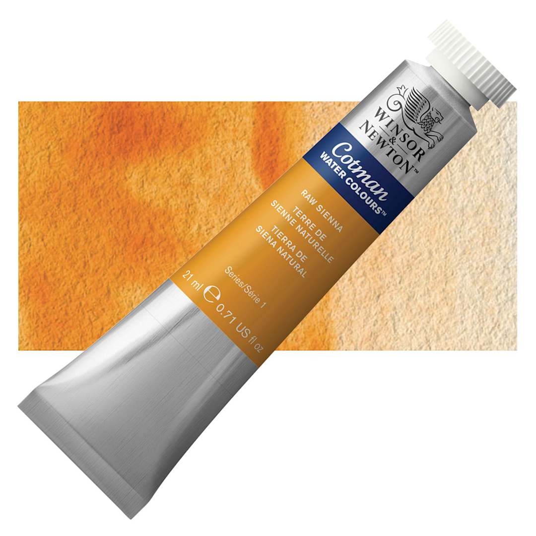 Open in modal - Winsor & Newton Cotman Watercolor - Raw Sienna, 21 ml tube and swatch