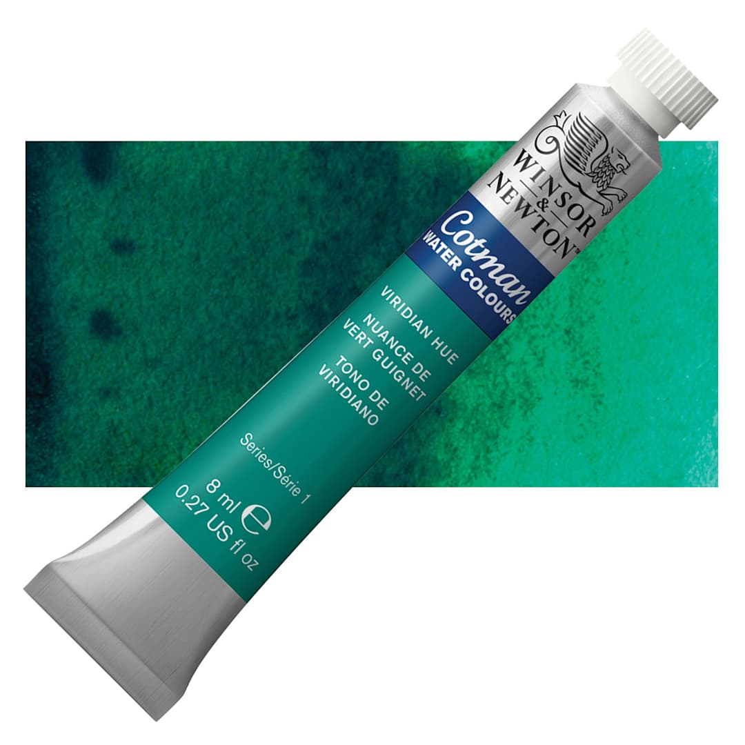 Open in modal - Winsor & Newton Cotman Watercolor - Viridian Hue, 8 ml tube and swatch